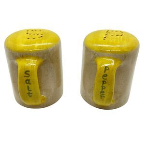 Salt And Pepper Shaker Set Vintage Tan Yellow Mug Shape Decorative 4" x 2.5"